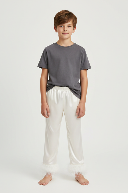 Pantalon Beige Satiné Plume Fluide Enfant
