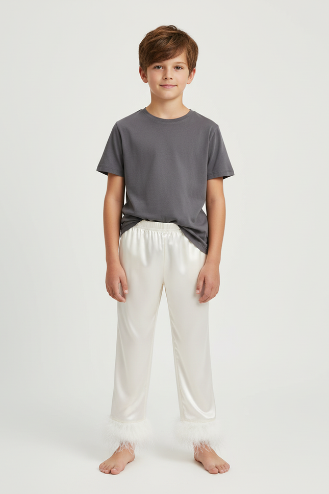 Pantalon Beige Satiné Plume Fluide Enfant