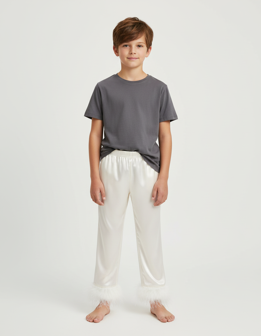 Pantalon Beige Satiné Plume Fluide Enfant