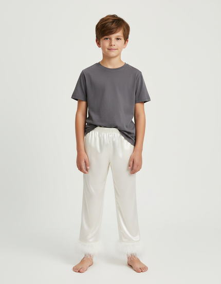 Pantalon Beige Satiné Plume Fluide Enfant