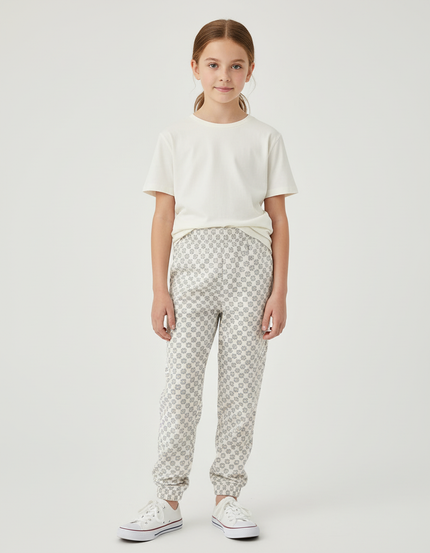 Pantalon Beige Motif Floral Confortable Enfant - Molleton