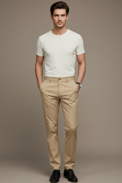 Pantalon Beige Homme Décontracté Chino Slim Élégant - Gabardine