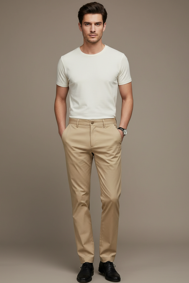 Pantalon Beige Homme Décontracté Chino Slim Élégant - Gabardine