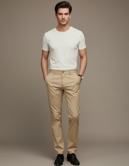 Pantalon Beige Homme Décontracté Chino Slim Élégant - Gabardine