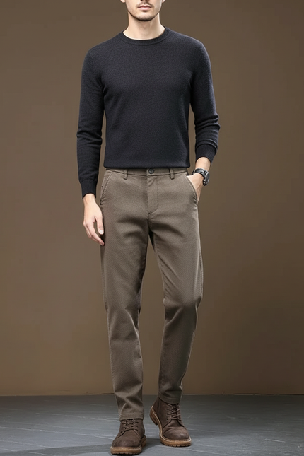 Pantalon Beige Droit Coton Décontracté Homme Élégant - Kaki