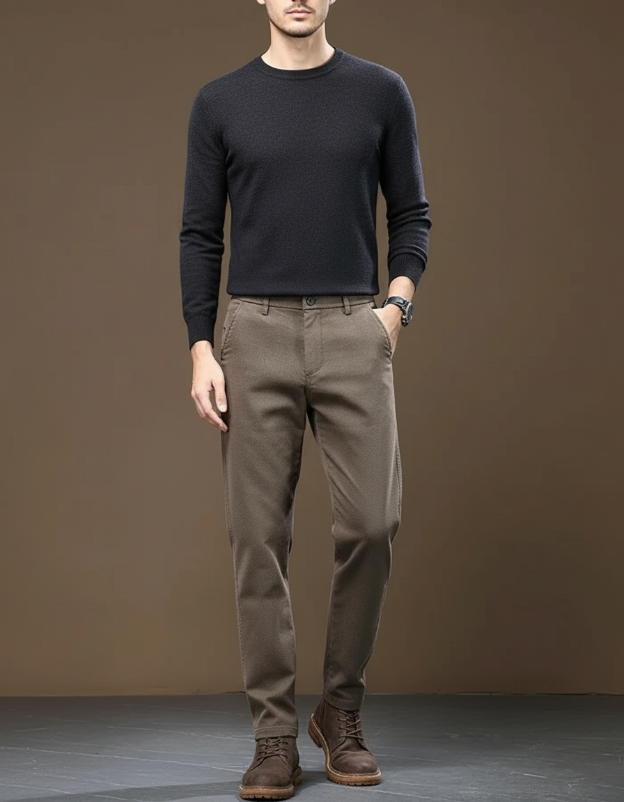 Pantalon Beige Droit Coton Décontracté Homme Élégant - Kaki