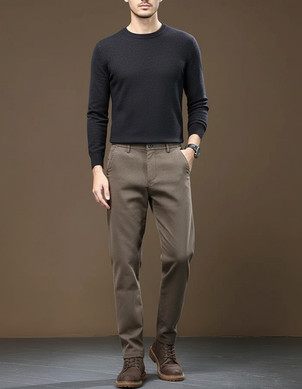 Pantalon Beige Droit Coton Décontracté Homme Élégant - Kaki