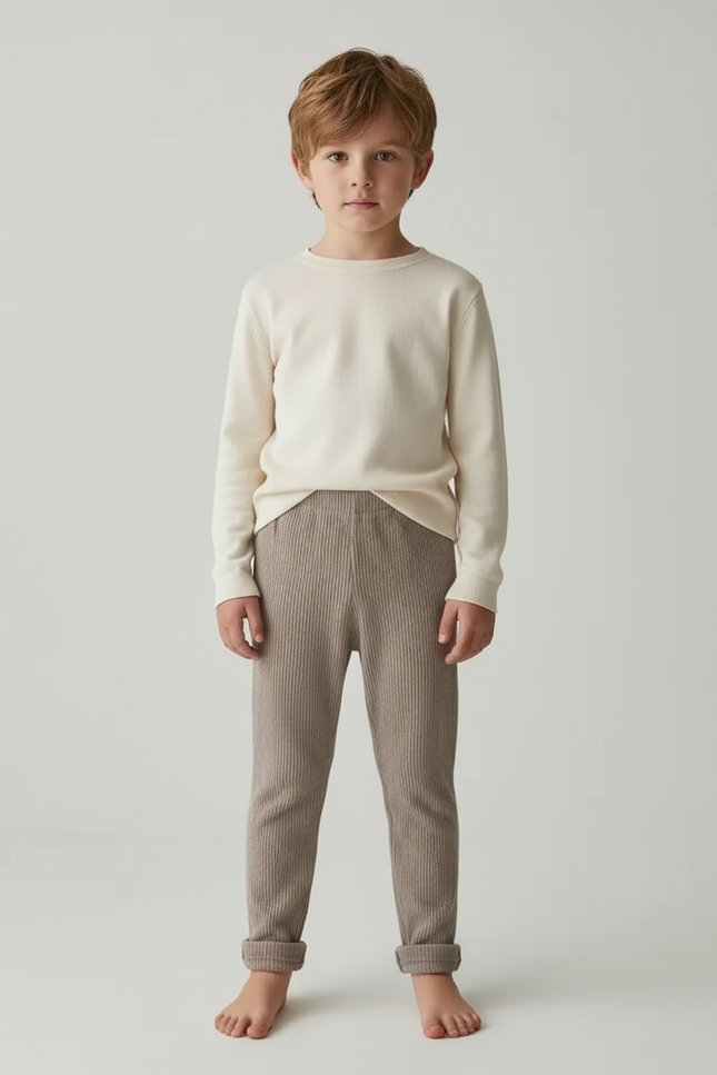 Pantalon Beige Côtelé Élastique Enfant Coton