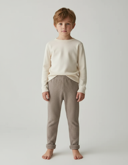 Pantalon Beige Côtelé Élastique Enfant Coton
