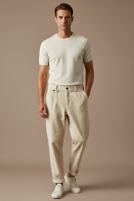 Pantalon Beige En Velours Côtelé - Cordé
