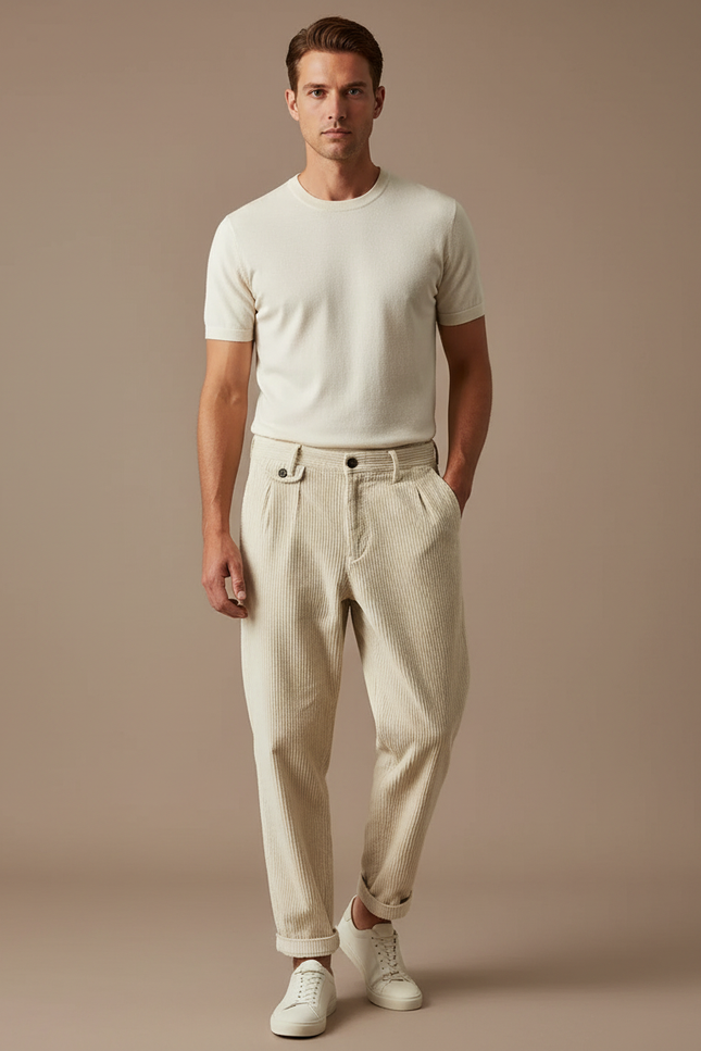 Pantalon Beige En Velours Côtelé - Cordé