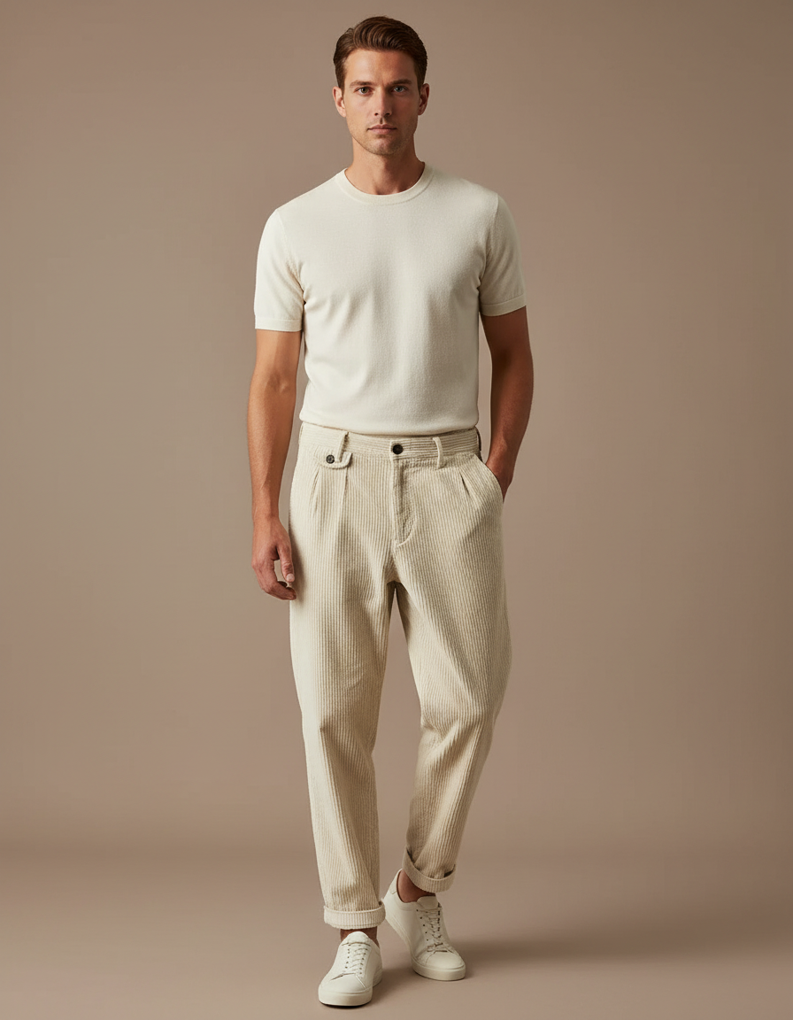 Pantalon Beige En Velours Côtelé - Cordé