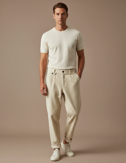 Pantalon Beige En Velours Côtelé - Cordé