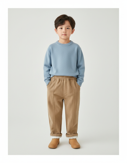 Pantalon Beige Côtelé Droit Ample Décontracté Enfant - Camel Cordé