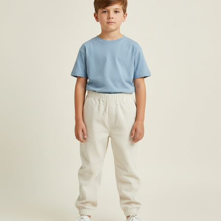 Pantalon Beige Côtelé Ample Élastique Garçon - Cordé