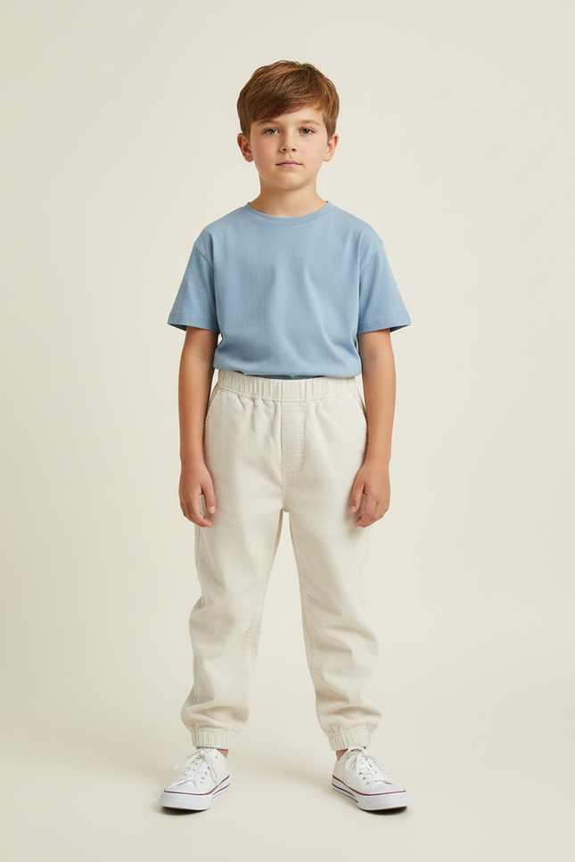 Pantalon Beige Côtelé Ample Élastique Garçon - Cordé