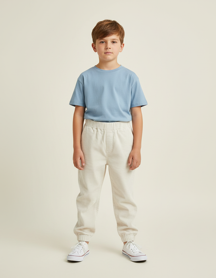 Pantalon Beige Côtelé Ample Élastique Garçon - Cordé