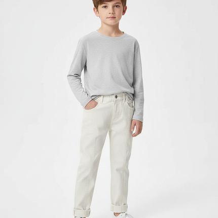Pantalon Beige Coton Décontracté Garçon Slim Uni