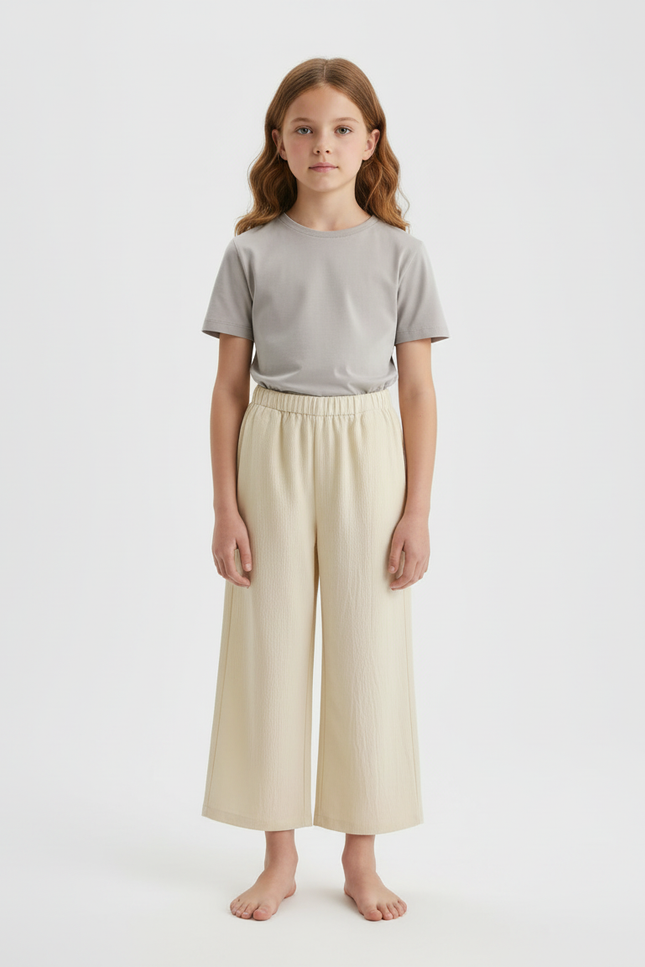 Pantalon Beige Ample Coton Confortable Fille