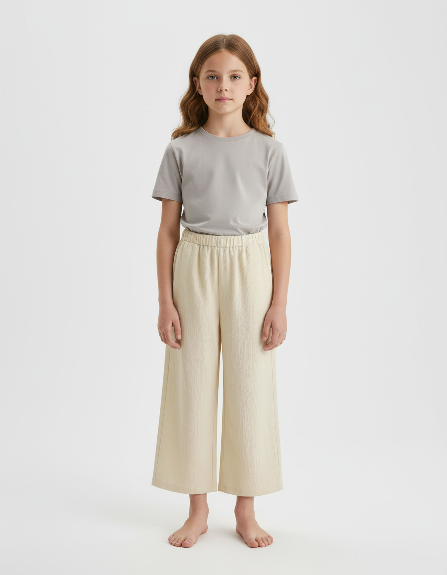 Pantalon Beige Ample Coton Confortable Fille