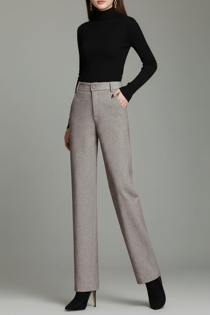 Pantalon Beige Droit Épais Chaud Femme - Tweed
