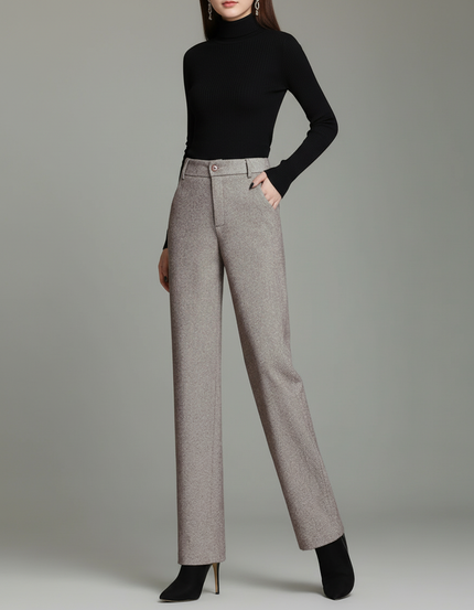 Pantalon Beige Droit Épais Chaud Femme - Tweed