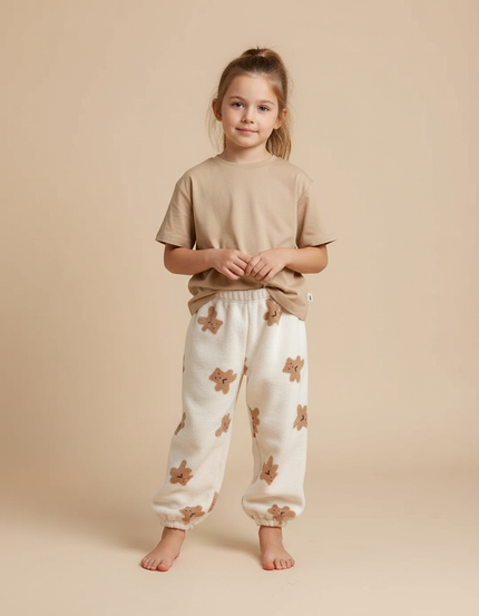 Pantalon Beige Molletonné Oursons Confortable Enfant