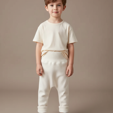 Pantalon Beige Côtelé Élastique Confortable Enfant - Cordé