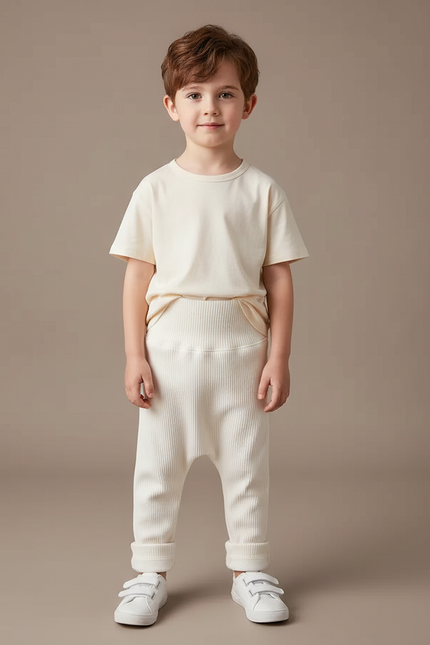 Pantalon Beige Côtelé Élastique Confortable Enfant - Cordé