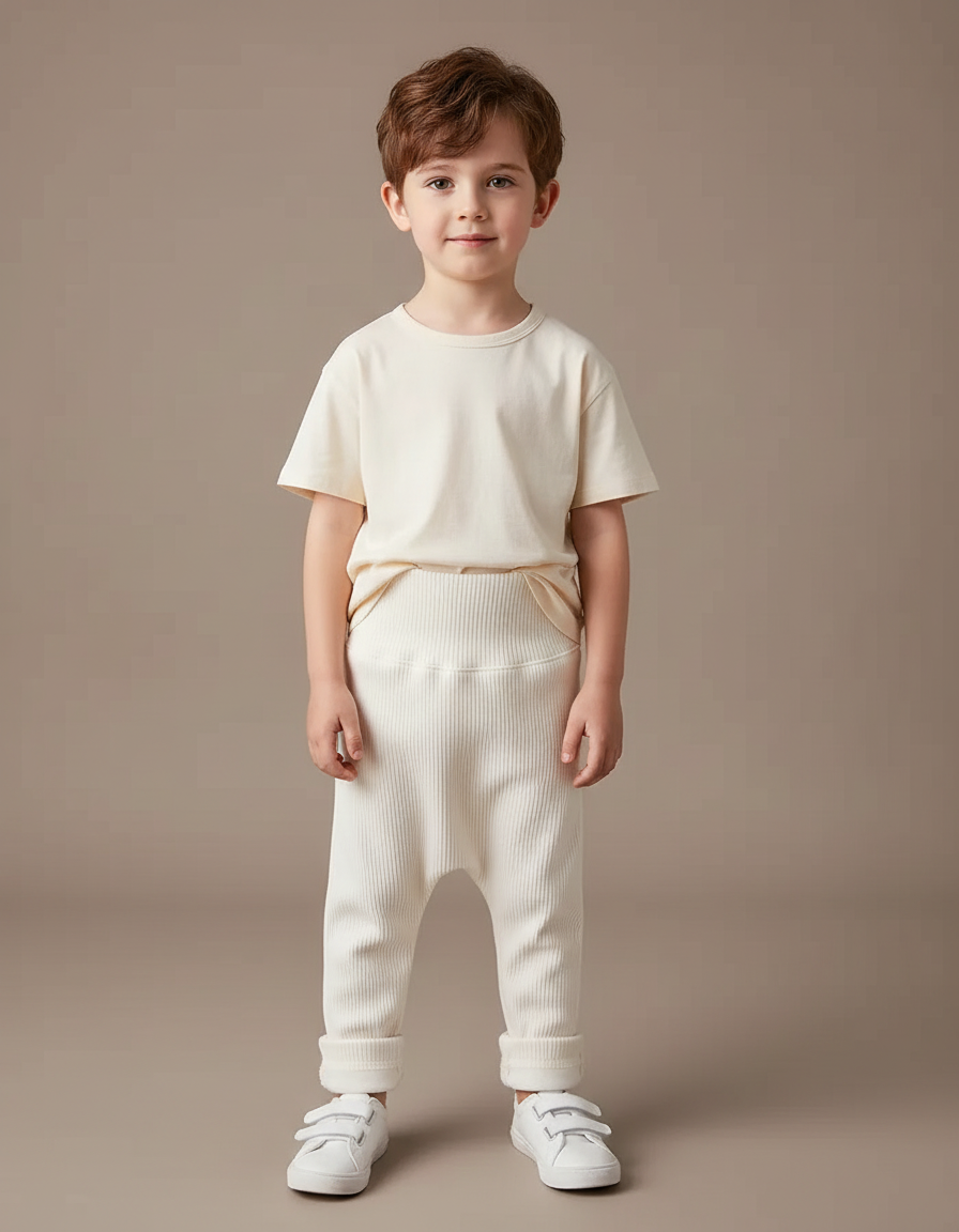 Pantalon Beige Côtelé Élastique Confortable Enfant - Cordé