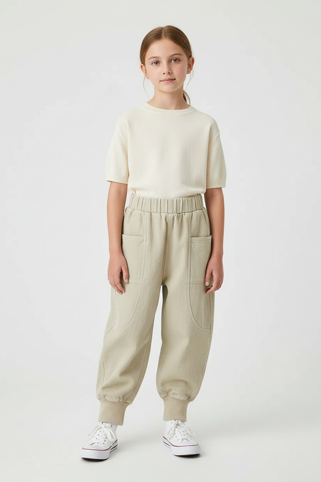 Pantalon Beige Harem Coton Uni Enfant - Molleton