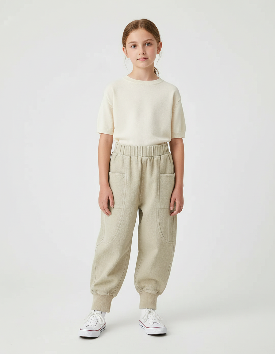 Pantalon Beige Harem Coton Uni Enfant - Molleton
