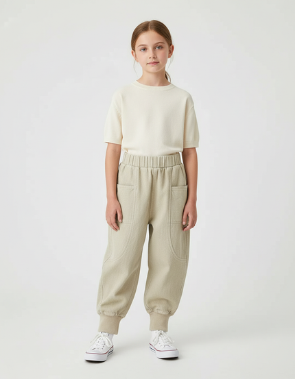 Pantalon Beige Harem Coton Uni Enfant - Molleton
