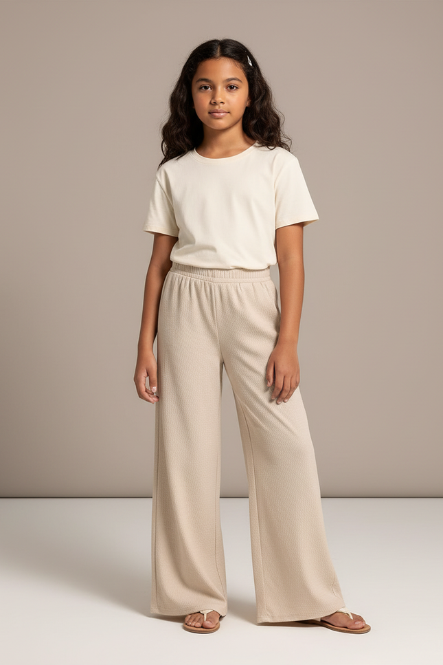 Pantalon Beige Ample Fluide Texturé Enfant - Maille
