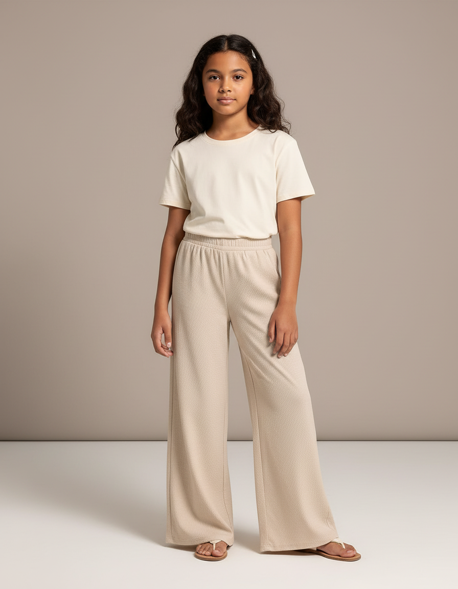 Pantalon Beige Ample Fluide Texturé Enfant - Maille