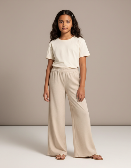 Pantalon Beige Ample Fluide Texturé Enfant - Maille