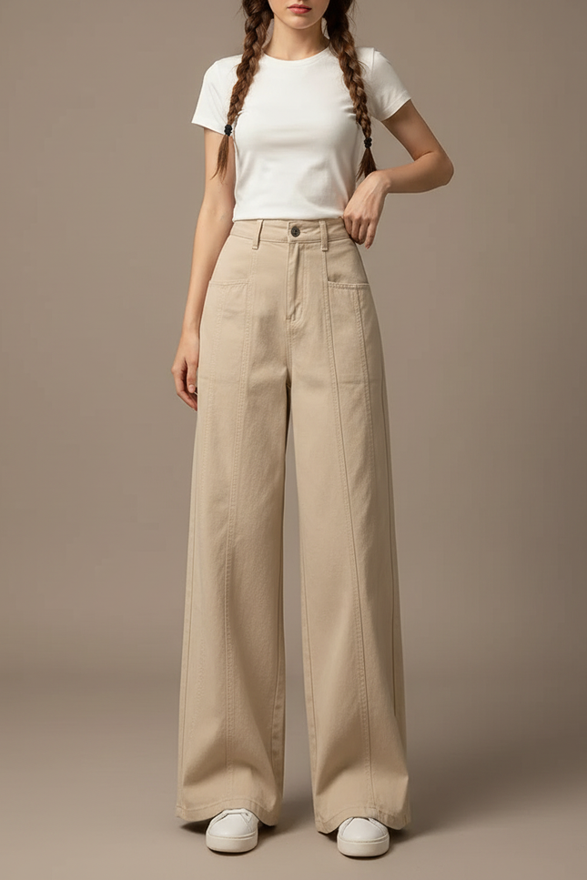 Pantalon Jean Beige Femme