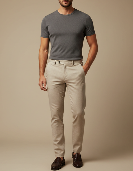 Pantalon Beige Slim Fit Décontracté Élégant Homme - Laine
