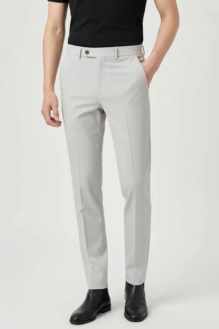 Pantalon Beige Homme Slim Élégant Décontracté Formel - Gris Polyester