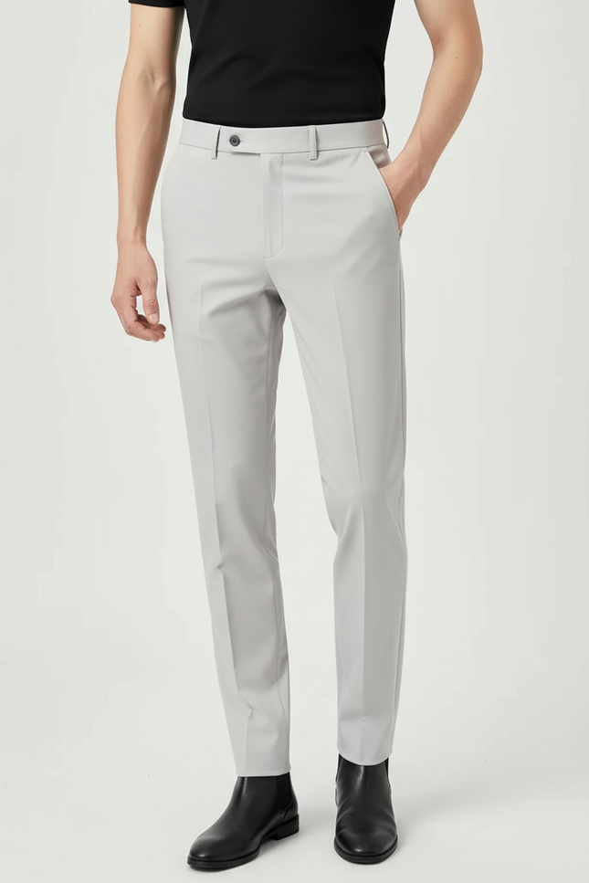 Pantalon Beige Homme Slim Élégant Décontracté Formel - Gris Polyester