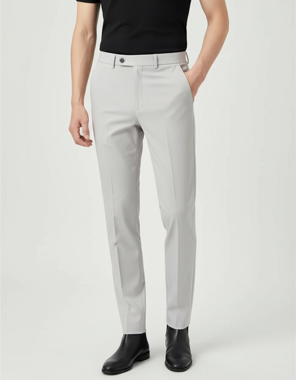 Pantalon Beige Homme Slim Élégant Décontracté Formel - Gris Polyester