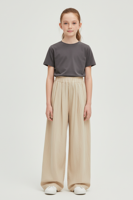 Pantalon Beige Ample Fluide Décontracté Enfant - Lin