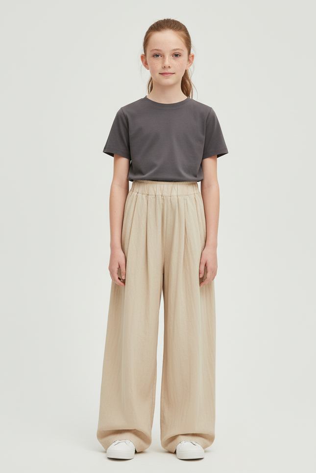 Pantalon Beige Ample Fluide Décontracté Enfant - Lin