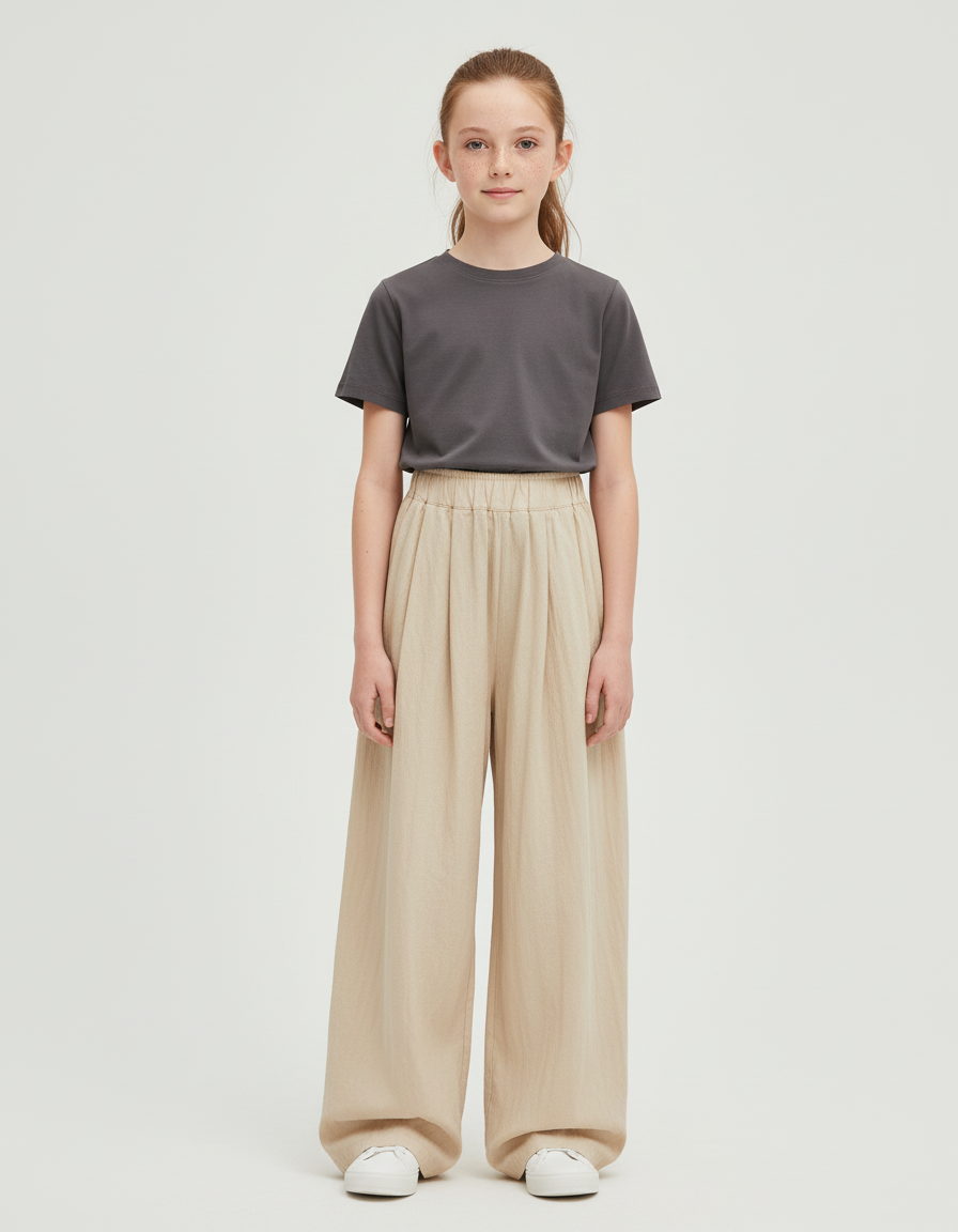 Pantalon Beige Ample Fluide Décontracté Enfant - Lin