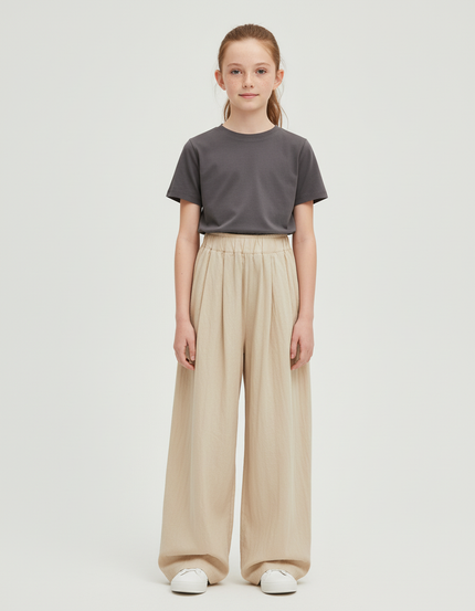 Pantalon Beige Ample Fluide Décontracté Enfant - Lin