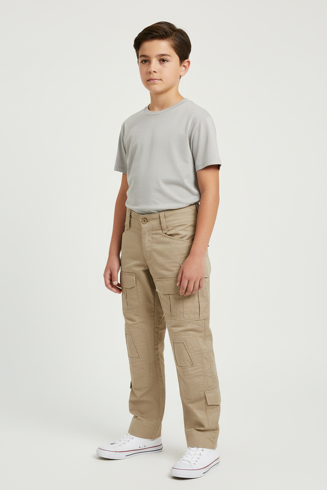 Pantalon Beige Cargo Coton Multipoches Garçon - Toile