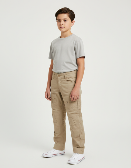 Pantalon Beige Cargo Coton Multipoches Garçon - Toile