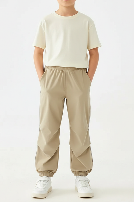 Pantalon Beige Cargo Plissé Garçon Sport Décontracté - Polyester