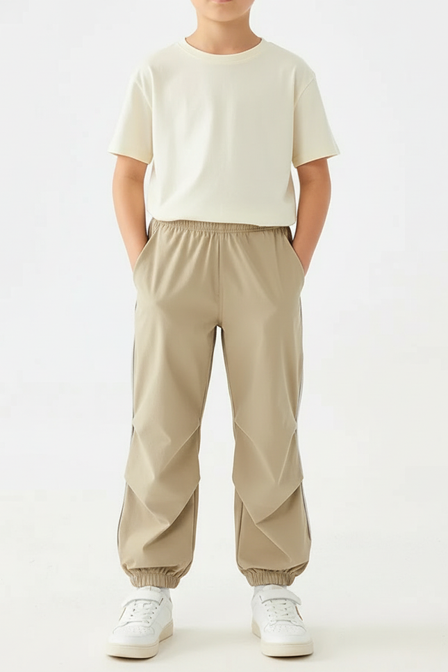 Pantalon Beige Cargo Plissé Garçon Sport Décontracté - Polyester