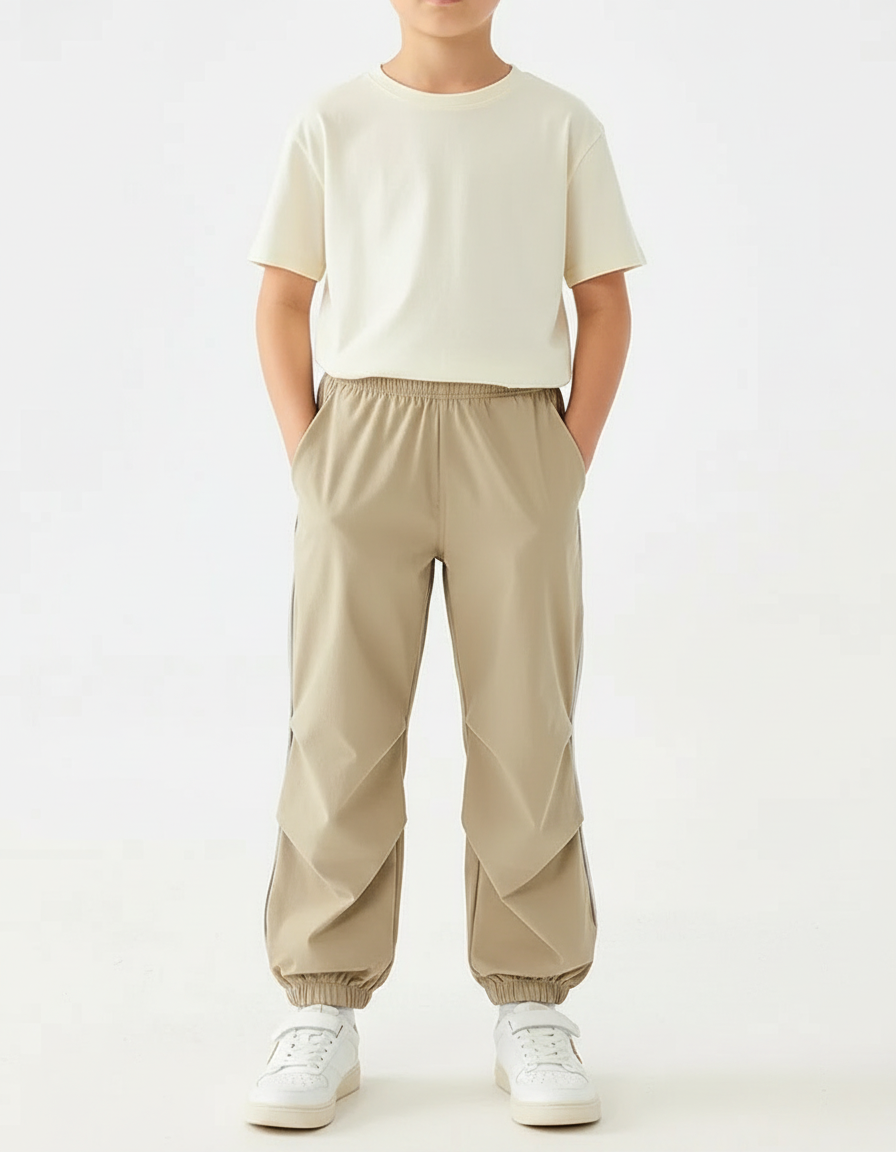 Pantalon Beige Cargo Plissé Garçon Sport Décontracté - Polyester